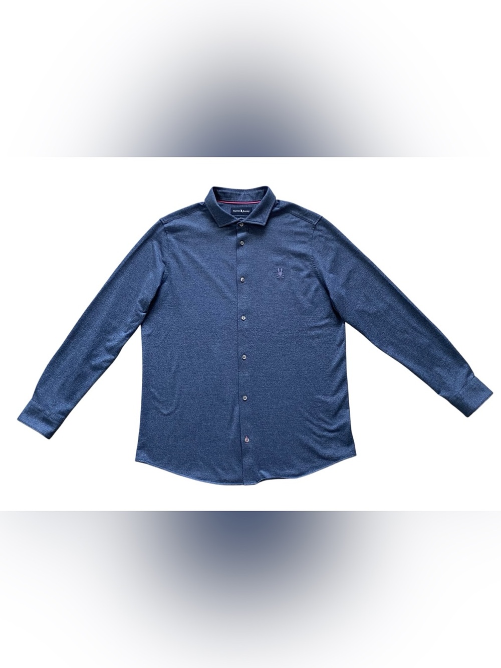 Psycho Bunny Dalton Knit Button Up Shirt Mens XL Long Sleeve Heather Blue Indigo